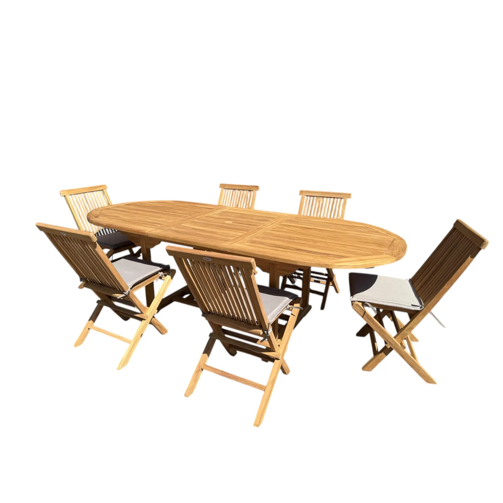 Ausziehbarer Esstisch Teak + 6 Stühle - Mokana Furniture