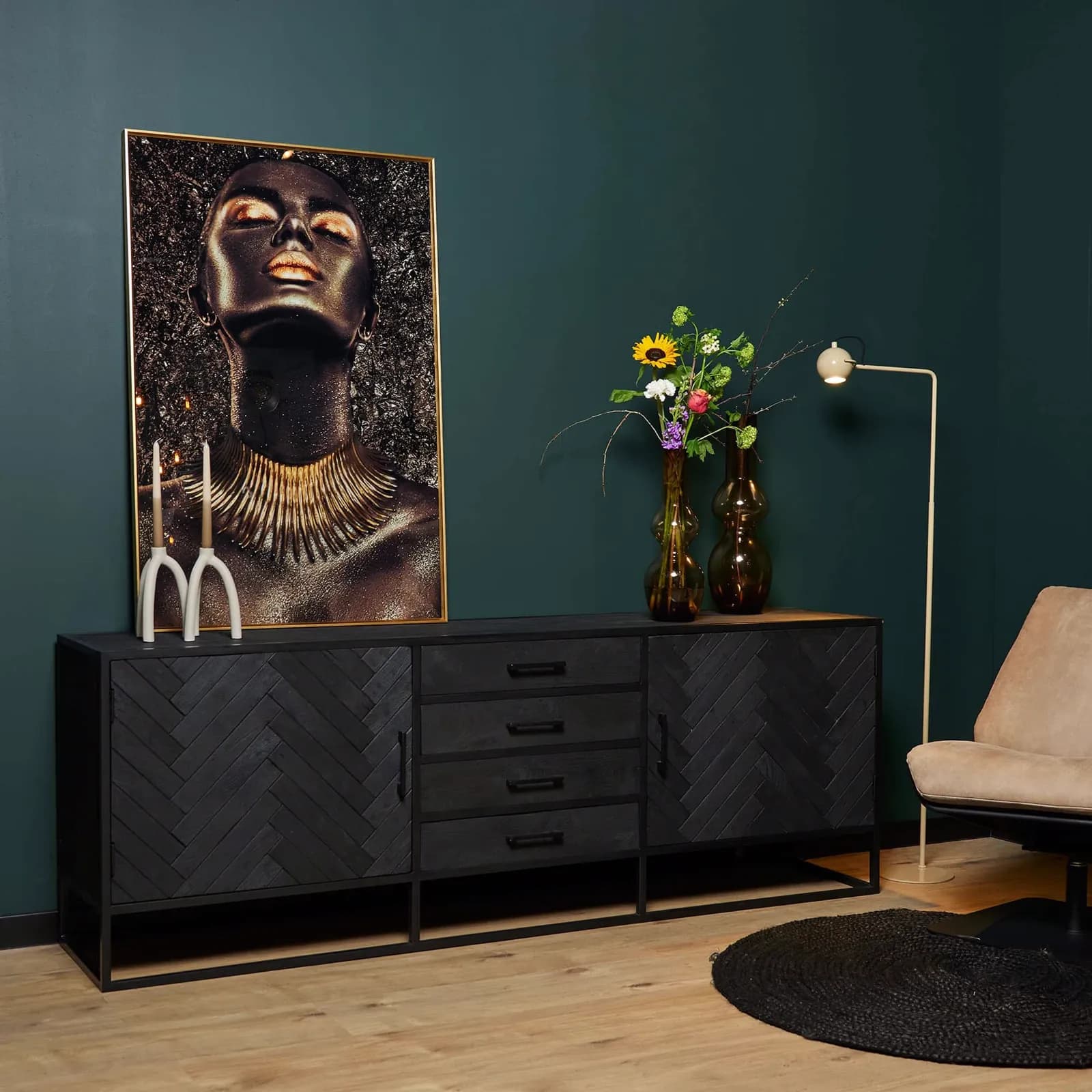 Sideboard New York, schwarz, Mangoholz, 210 cm - Starfurn