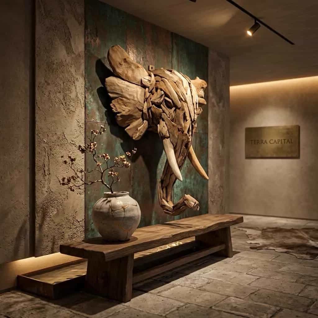 Wanddekoration „Elefant“ aus Teakholz