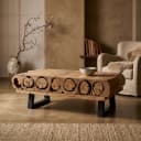 Couchtisch aus Eisen und Teakholz mit Holzbalken