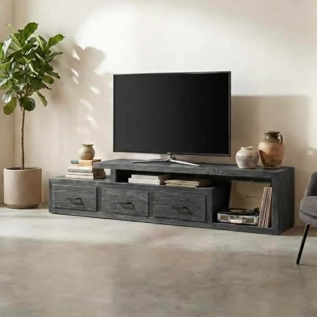 TV-Möbel Solid Schwarz | 225 cm