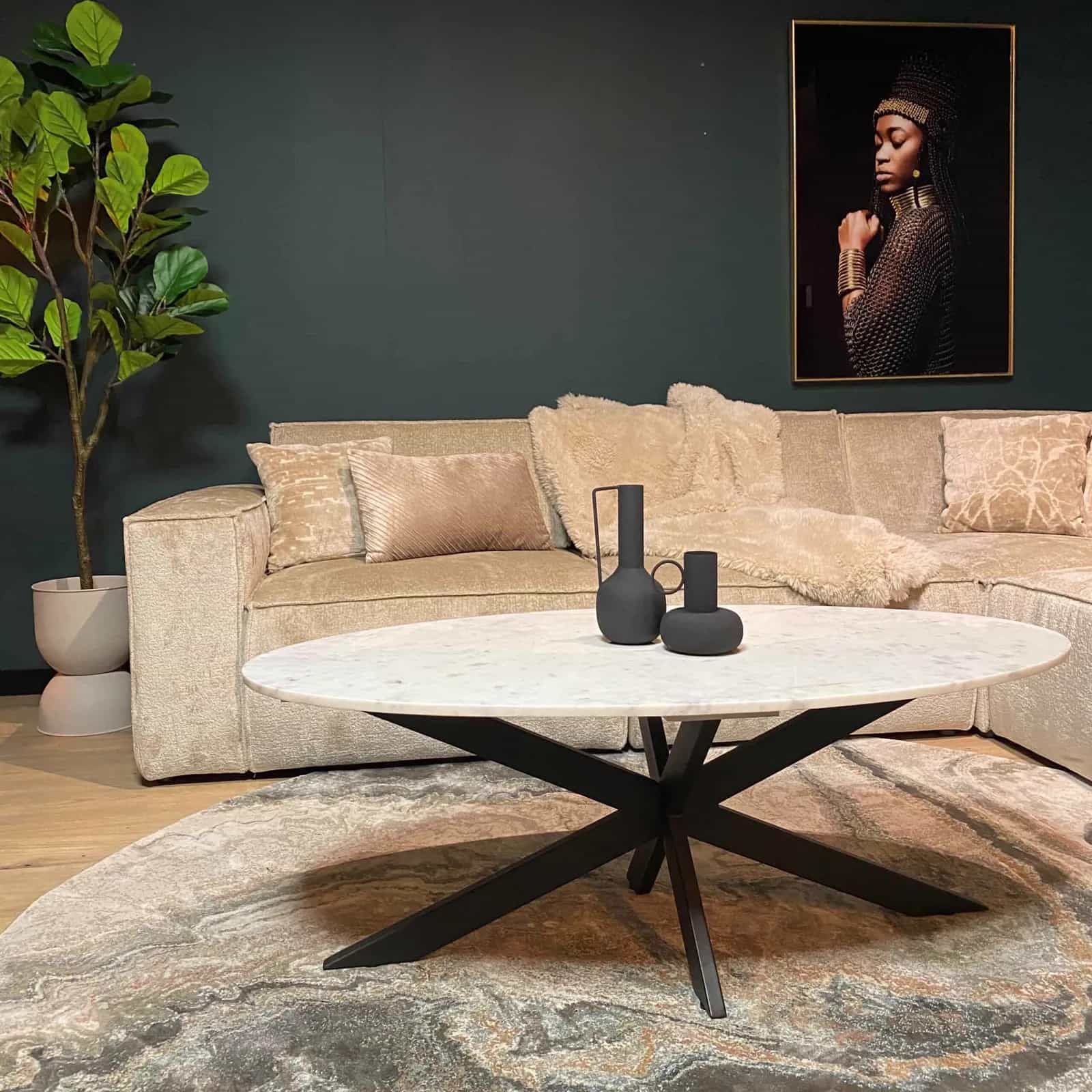 Couchtisch Faye Weißer Marmor | 130 cm | Oval