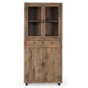 1. Vintage houten kastruimte met glazen deuren, laden en stevige deuren, perfect voor landelijke en industriele interieurstijlen. - Benoa