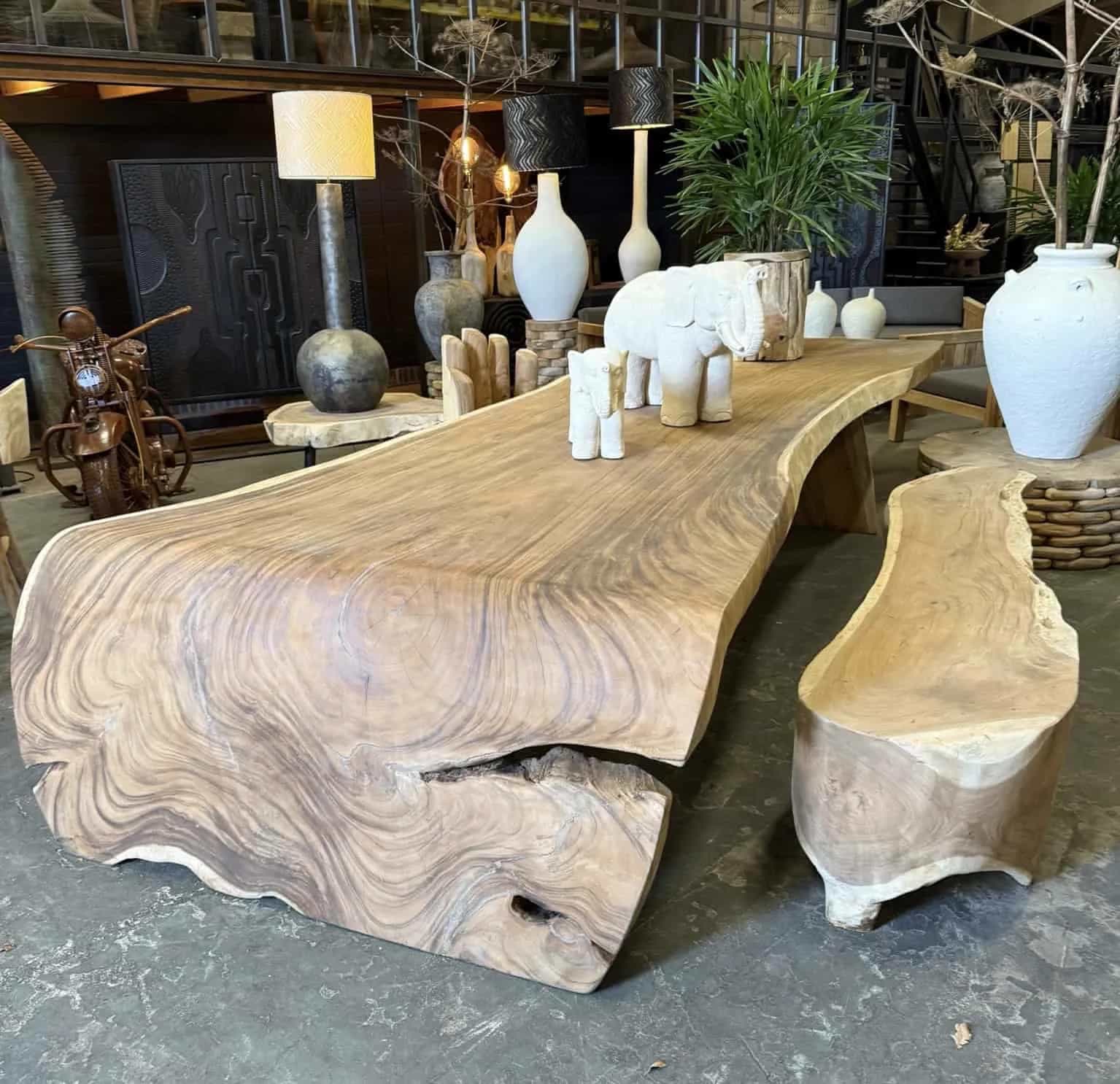 Wasserfall Baumstamm Tisch Suarwood 440cm