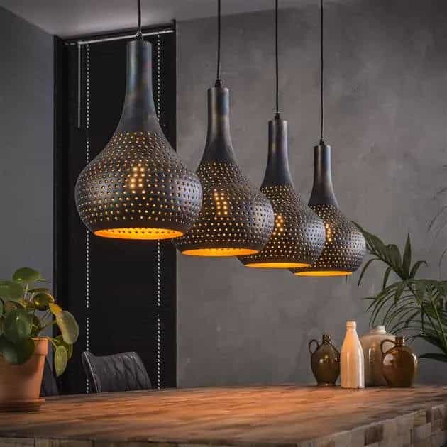 Hängelampe Punch Cone 4-flammig / Schwarzbraun