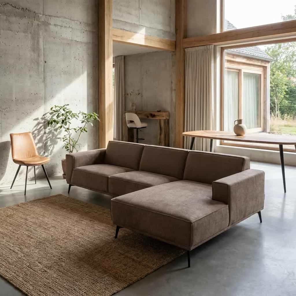 Leeds 2 5-AL + Chaise R - City 453 Moosgrau