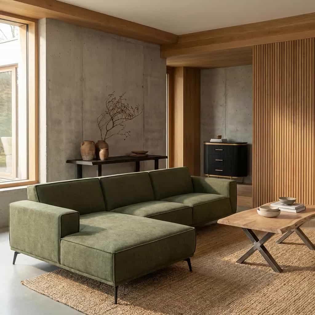 Leeds 2 5-AR + Chaise L - City 355 Flaschengrün