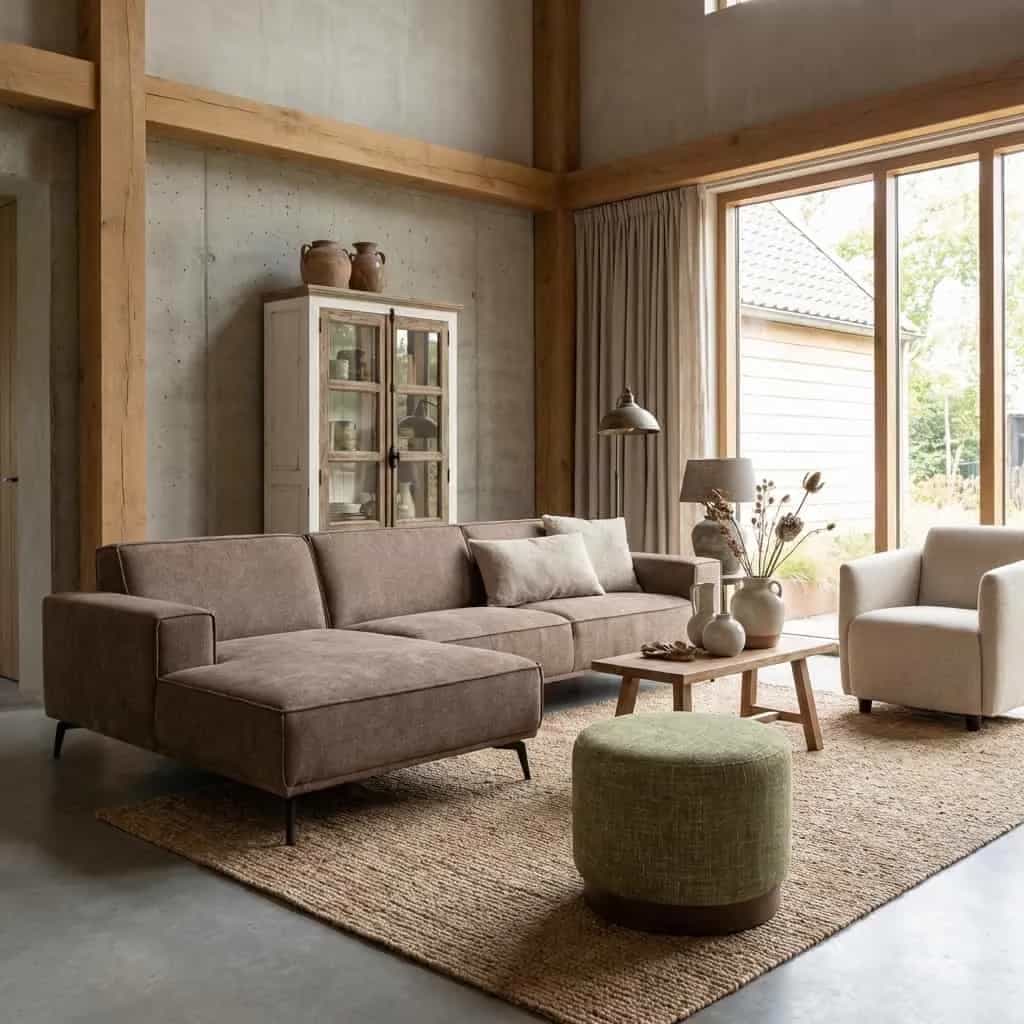 Leeds Chaise L - 2,5 - Ottoman R - City 453 Moss Grey