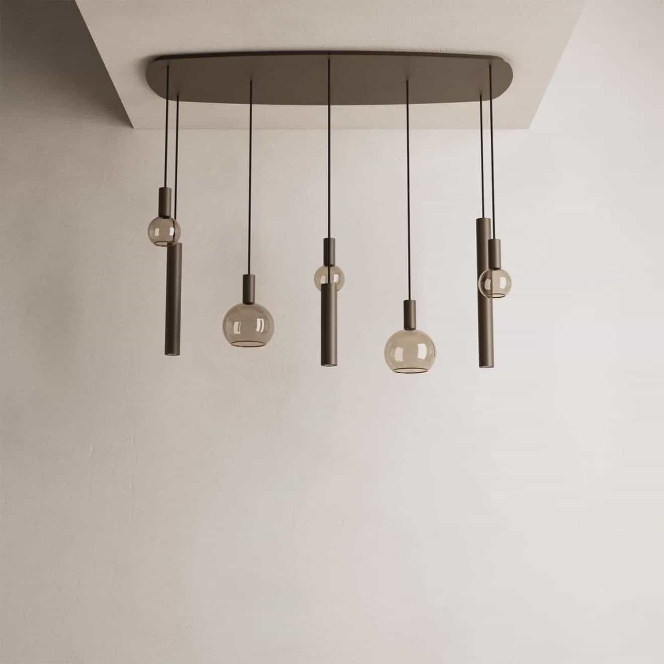 Ztahl Riva Hängelampe, dänisches Oval, 145 cm: 8-flammige Designlampe: Handgefertigt aus Stahl