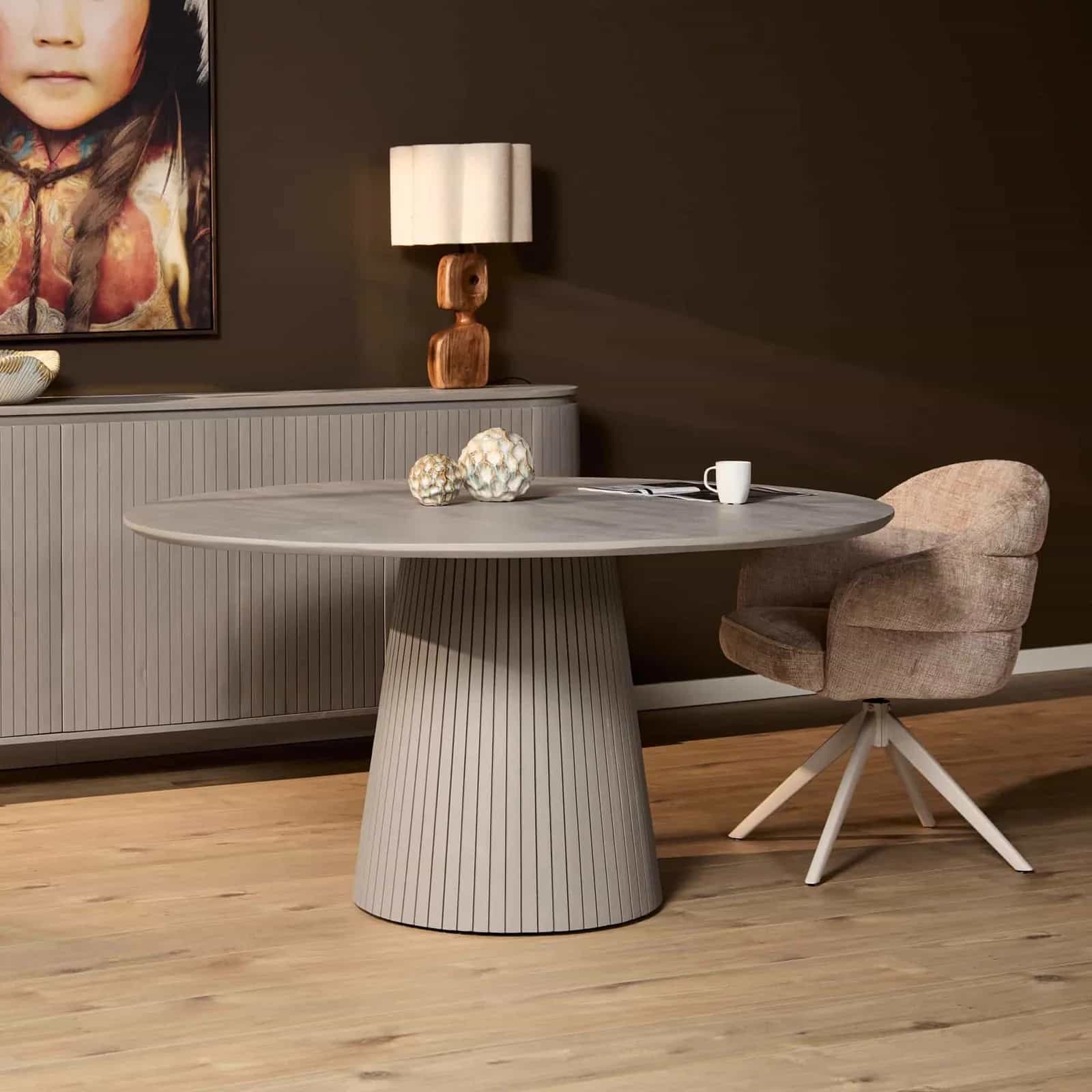 Runder Esstisch Solana Taupe Mangoholz 130 cm