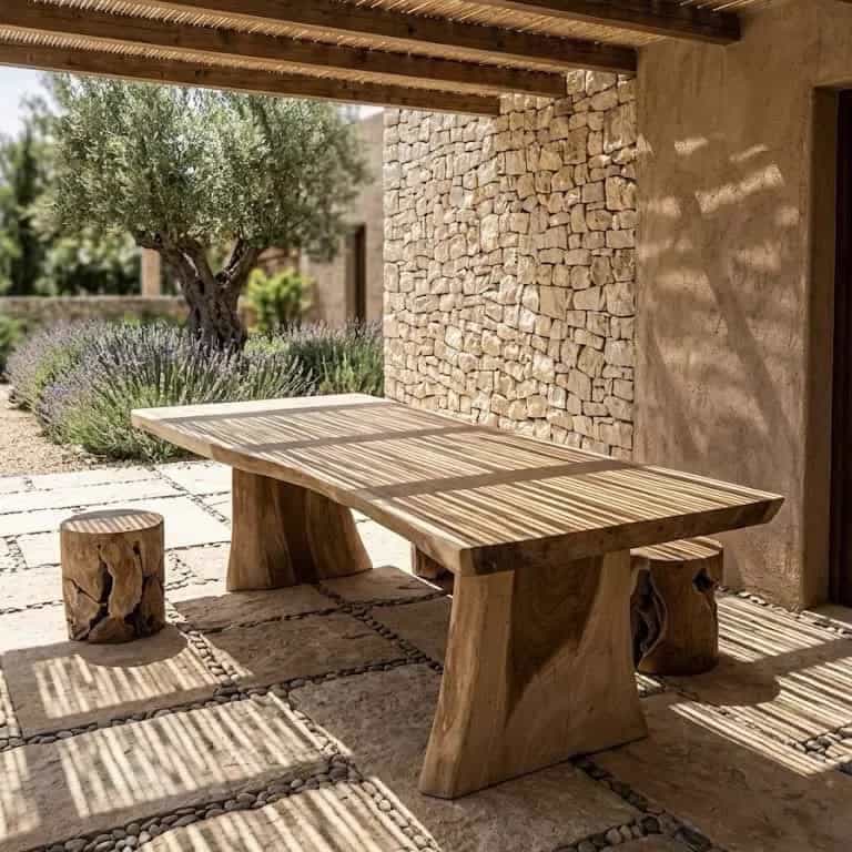 Baumstammtisch aus Suarholz | Holzbeine | Ibiza-Stil