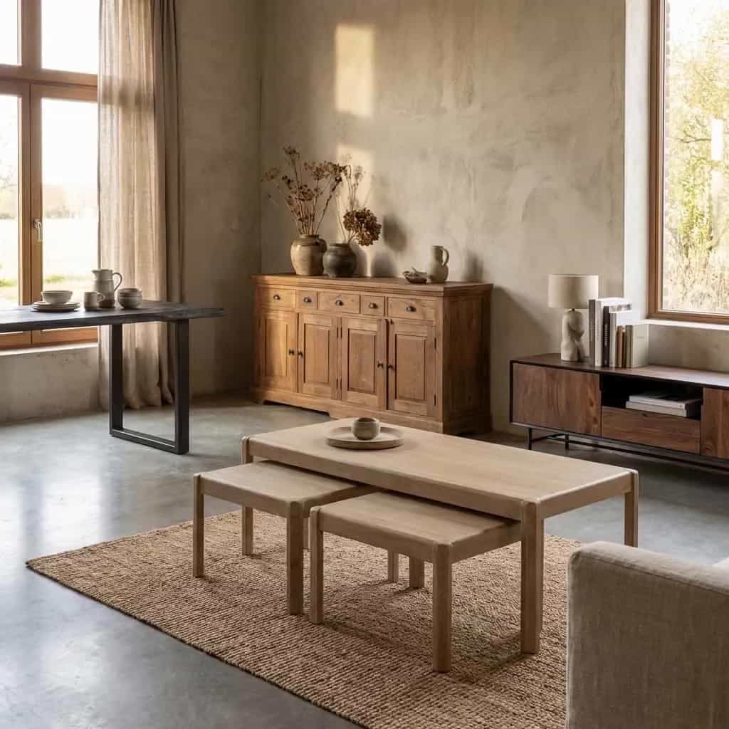 Amalfi Couchtisch und Beistelltisch (Set) weiß gewaschen ab 50 cm