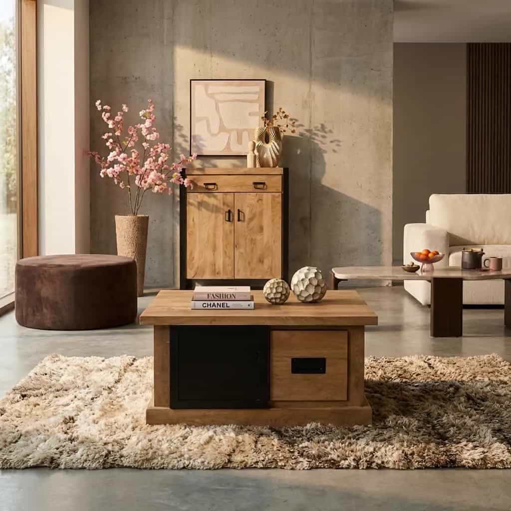 Quadratischer Couchtisch Noa, naturbelassenes Mangoholz, 80 cm