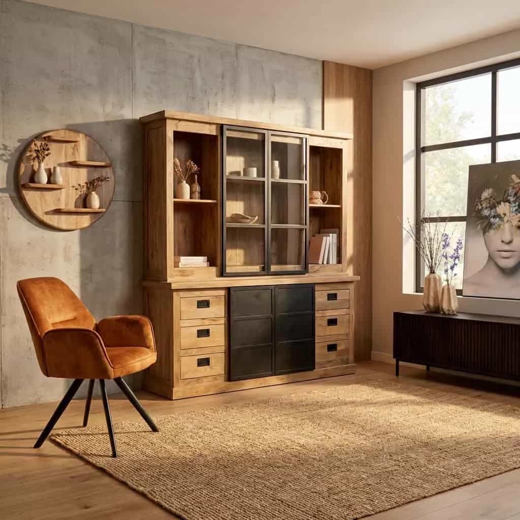 Vitrine Noa Natur-Mangoholz 200 cm
