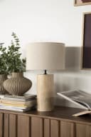 Tischlampe Amara Small - Natur-Travertin & Leinen - By-Boo