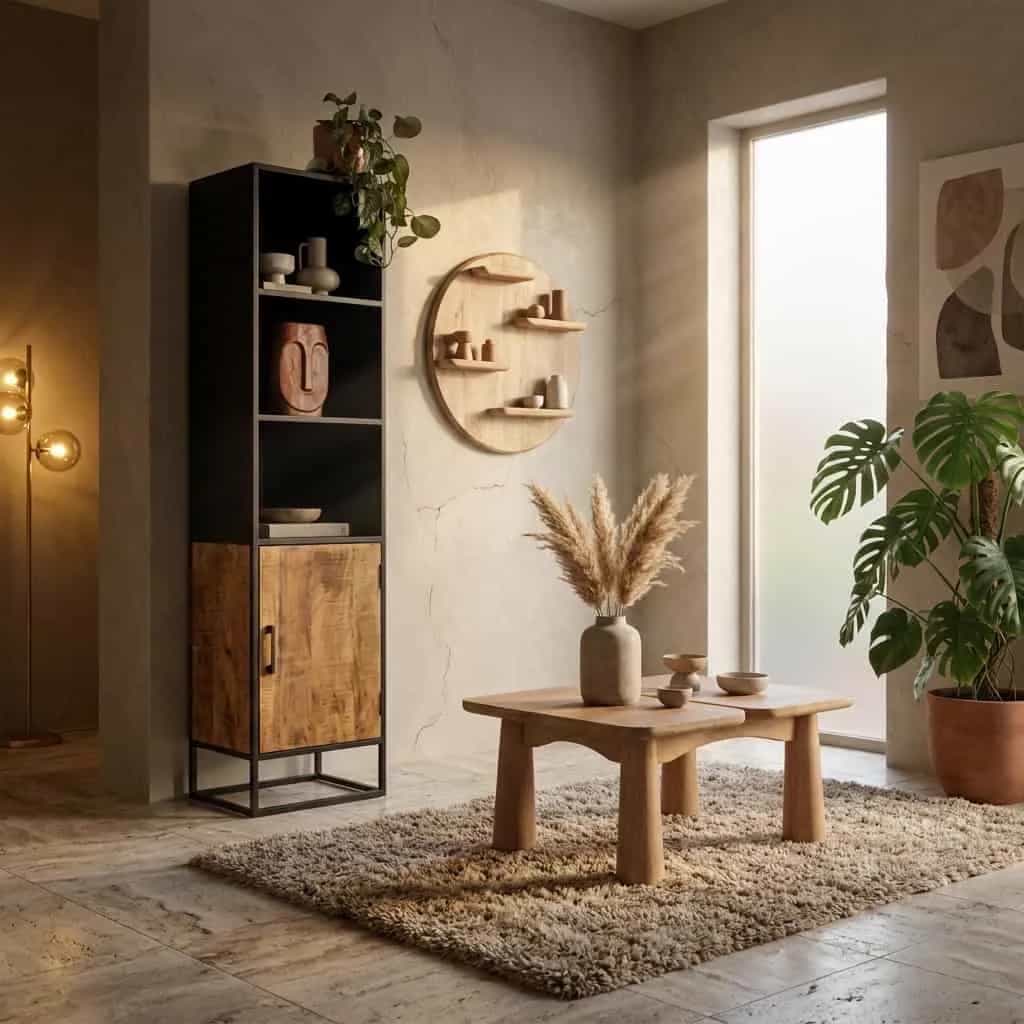 Bücherregal Oakland mit Tür, schwarzes Mangoholz, 50 cm
