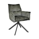 Comfortabele groene velvet eetkamerstoel met armleuningen en draaibaar onderstel, perfect voor moderne eetkamers en stijlvolle interieurs. - Starfurn