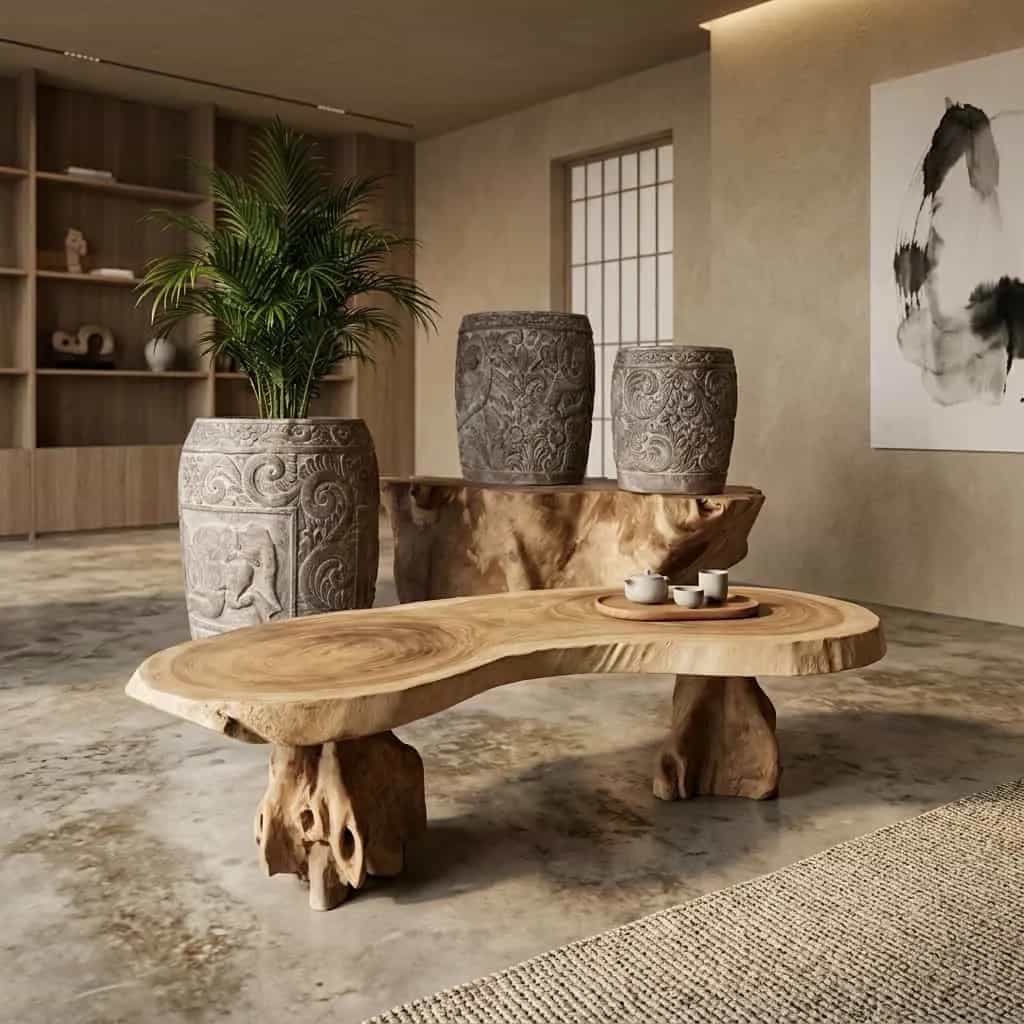 Couchtisch Miranda aus Suarholz mit geschwungenen Beinen, organisch, 200 cm