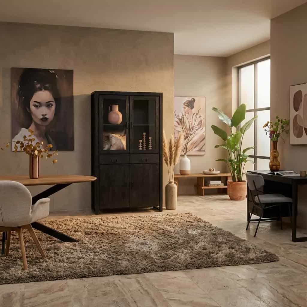 Vitrine Boaz Schwarz Mangoholz 115 cm