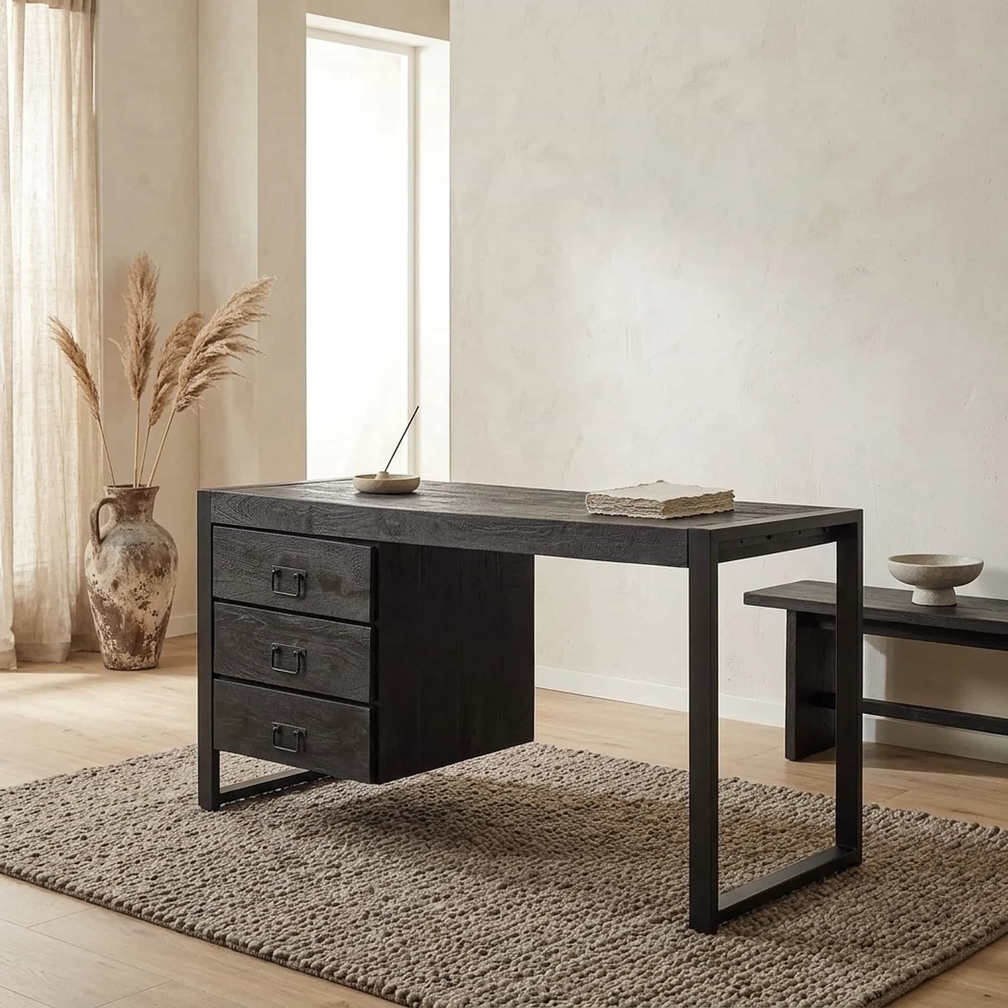 Schreibtisch Boaz Schwarz Mangoholz 145 cm
