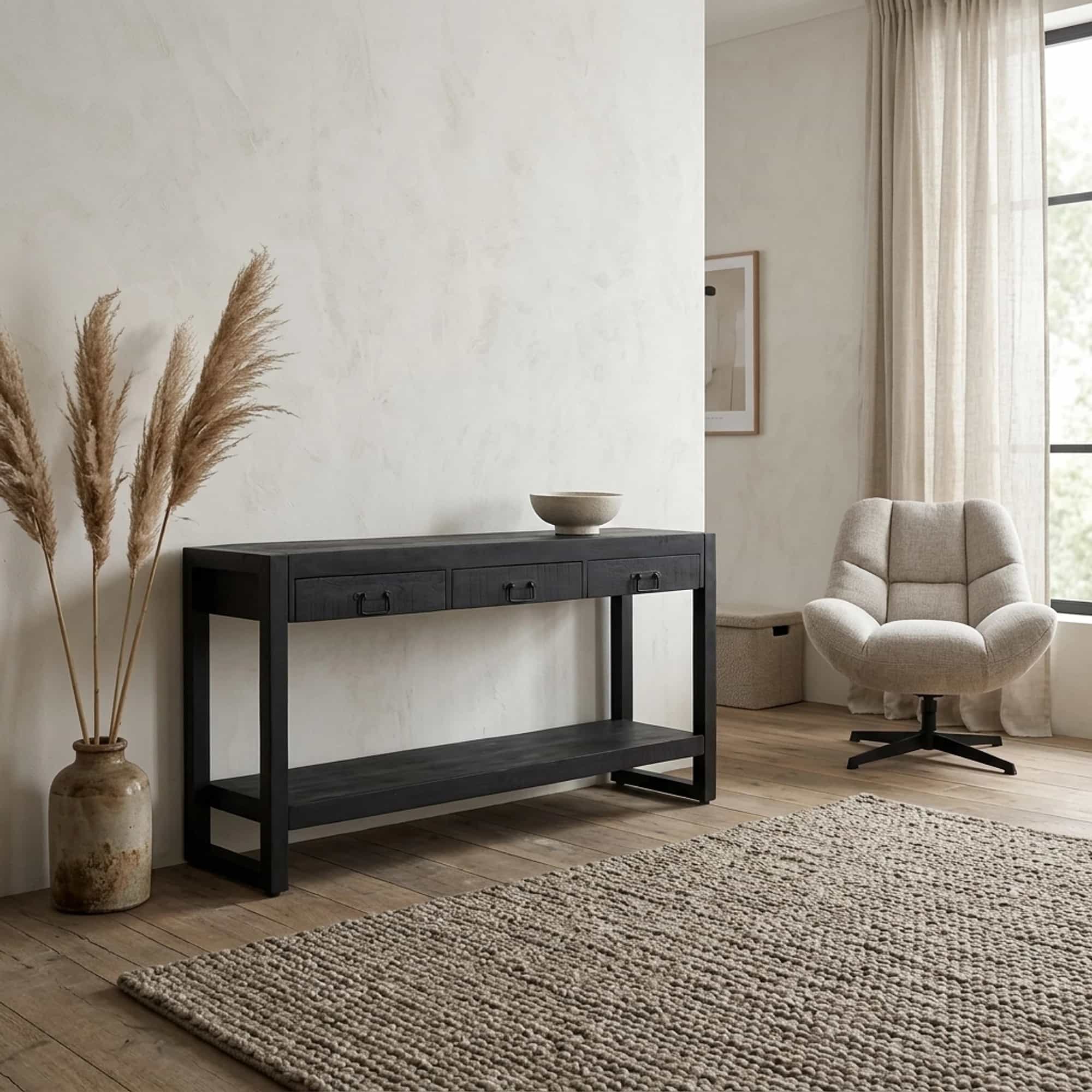 Beistelltisch Boaz, schwarz, Mangoholz, 150 cm