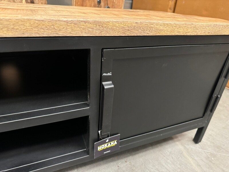 TV-Schrank Metall in Mangoholz und schwarzem Metall