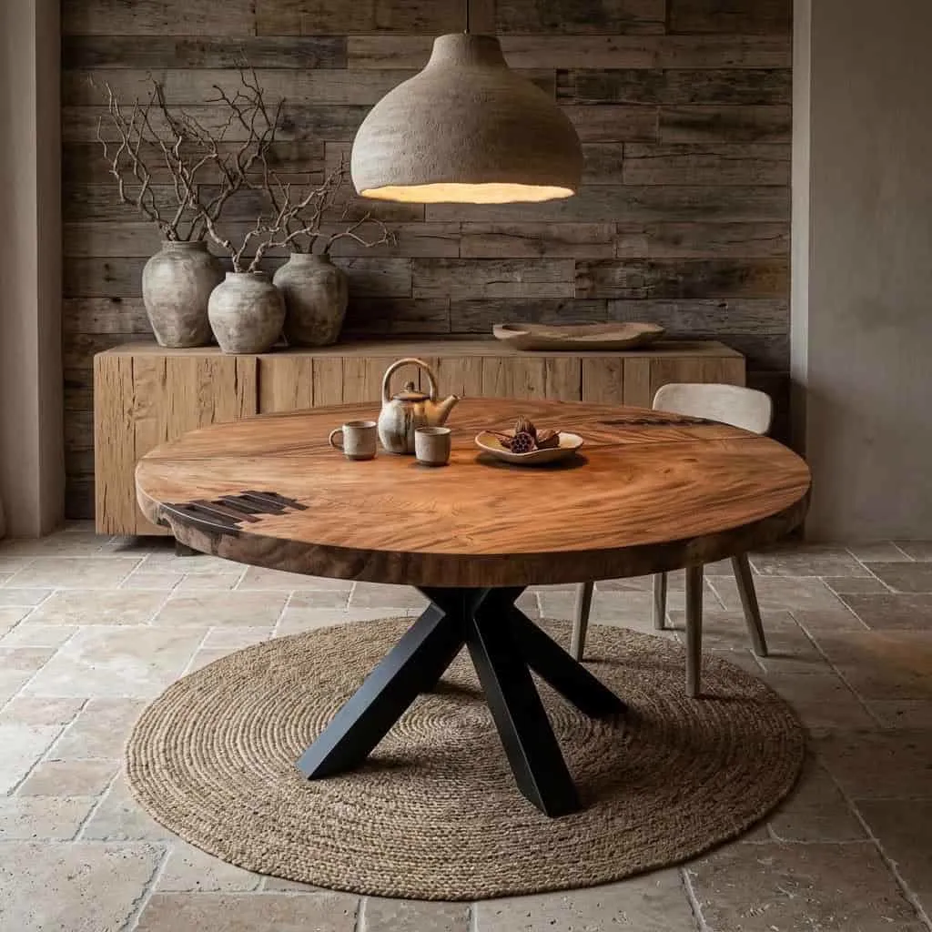 Ronde eettafel van suarhout van 150 cm met modern design, gemaakt van duurzaam en natuurlijk hout