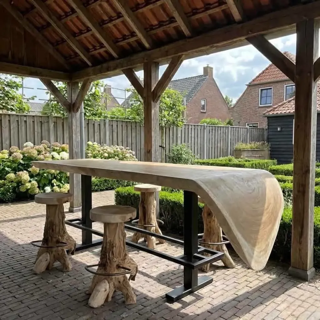 Wasserfall Bartisch aus Suarholz von World of Brosi mit schwarzem Gestell
