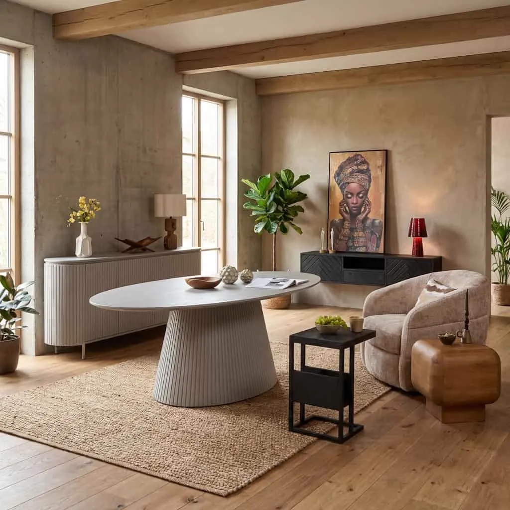 Ovale mangohouten eettafel Solana Taupe bij Mokana