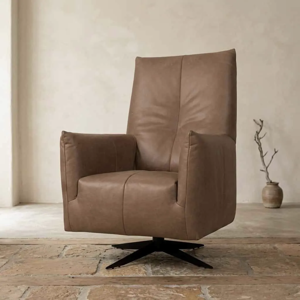 Leren fauteuil Rodi met draaifunctie