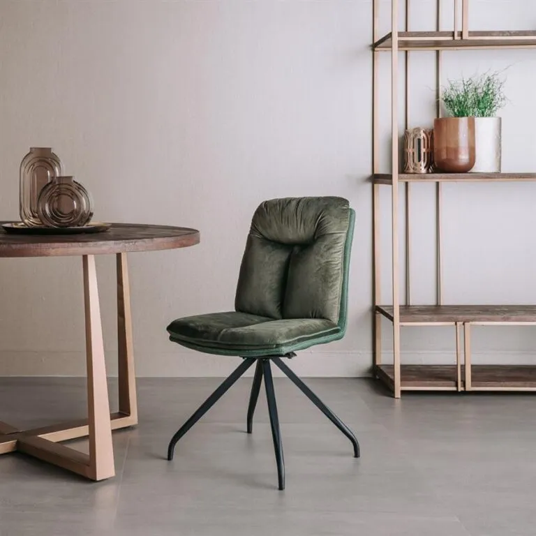 Draaibare velvet eetkamerstoel Rota in Lush Green